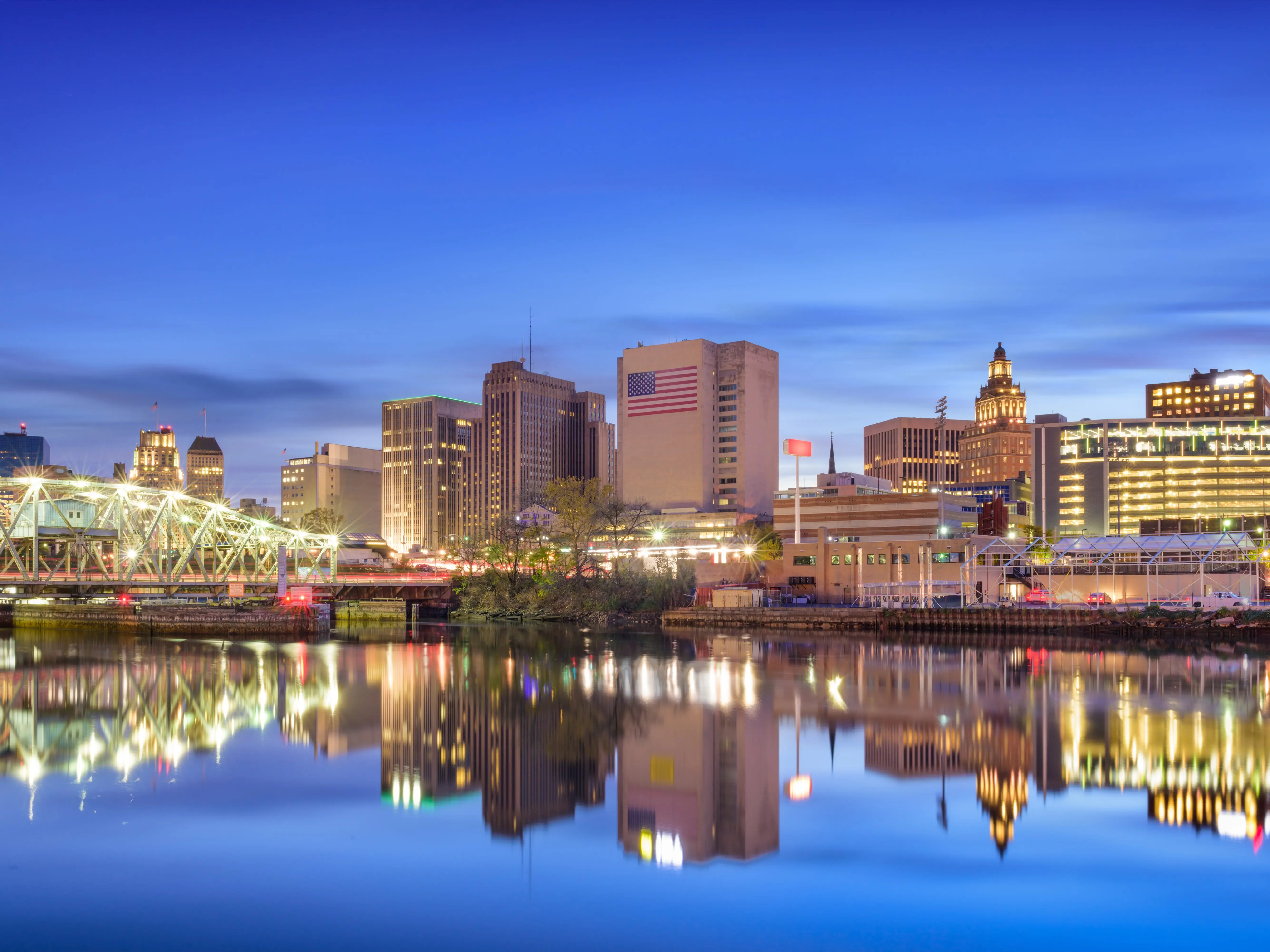 Newark, New Jersey, USA skyline on the Passaic River.