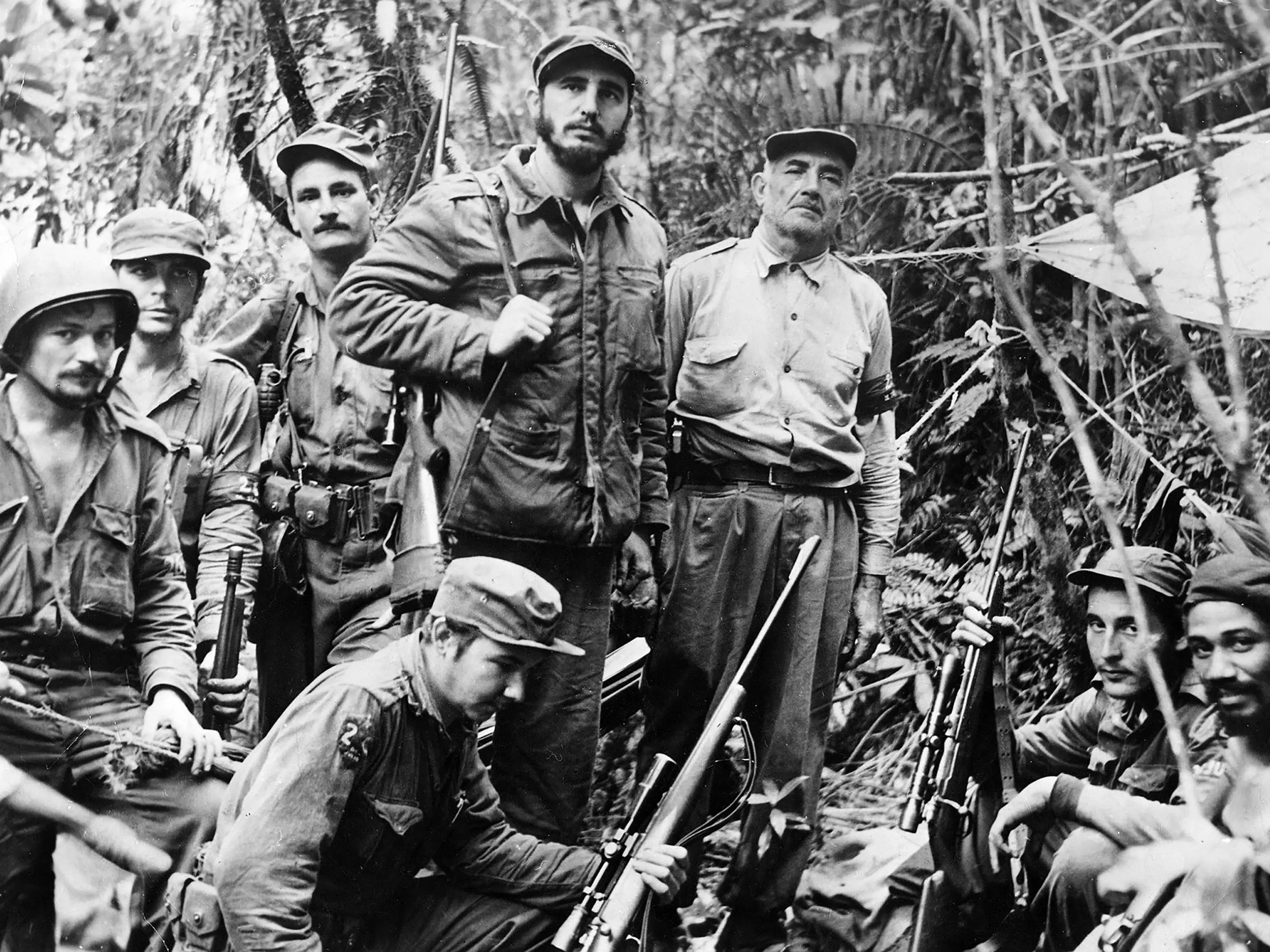 Fidel Castro and his men in the Sierra Maestra. From left: Guillermo Garcia, Ernesto 