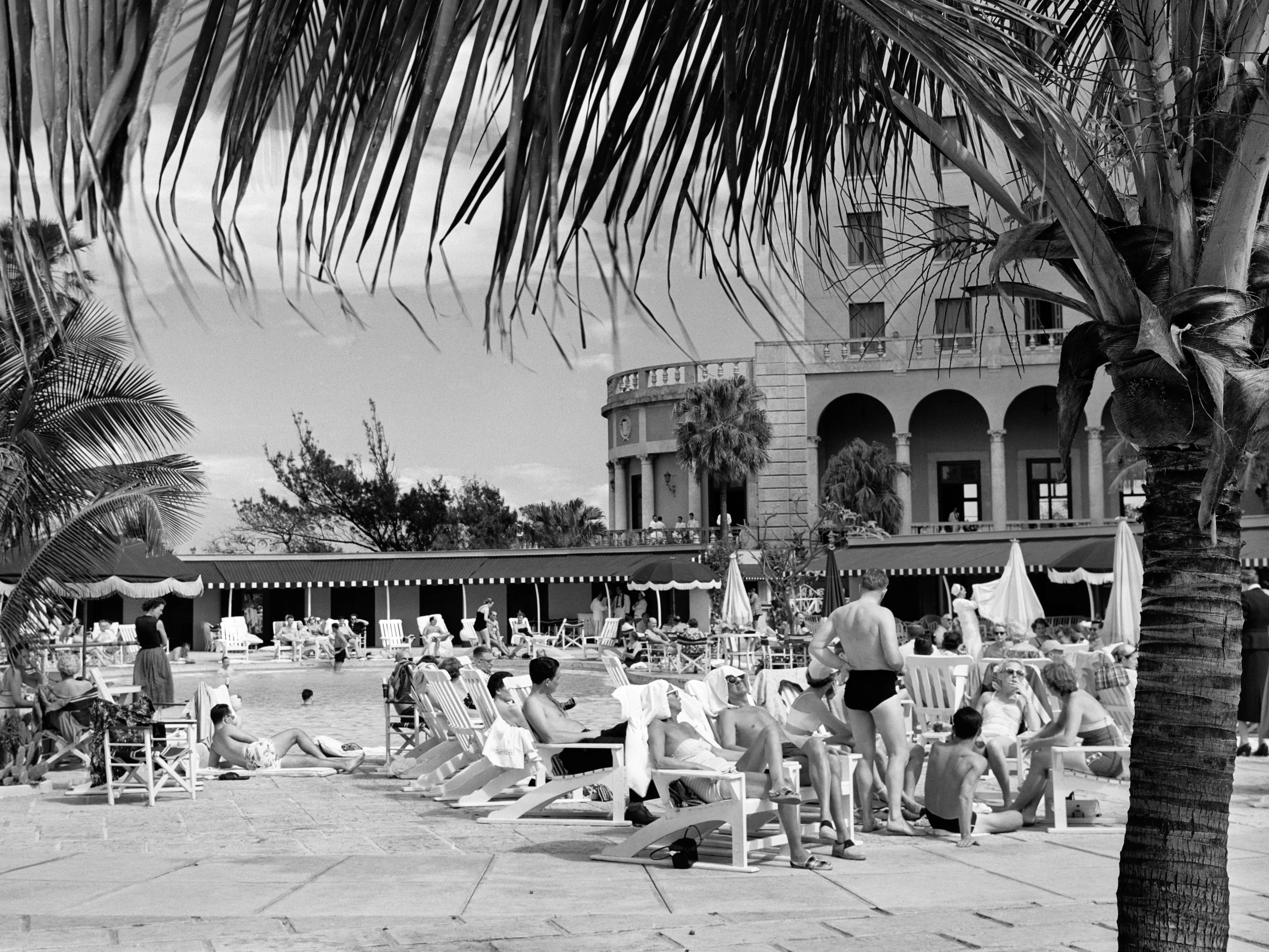 1950s tourisst at the swimming pool of the Hotel Nacional in Havana Cuba