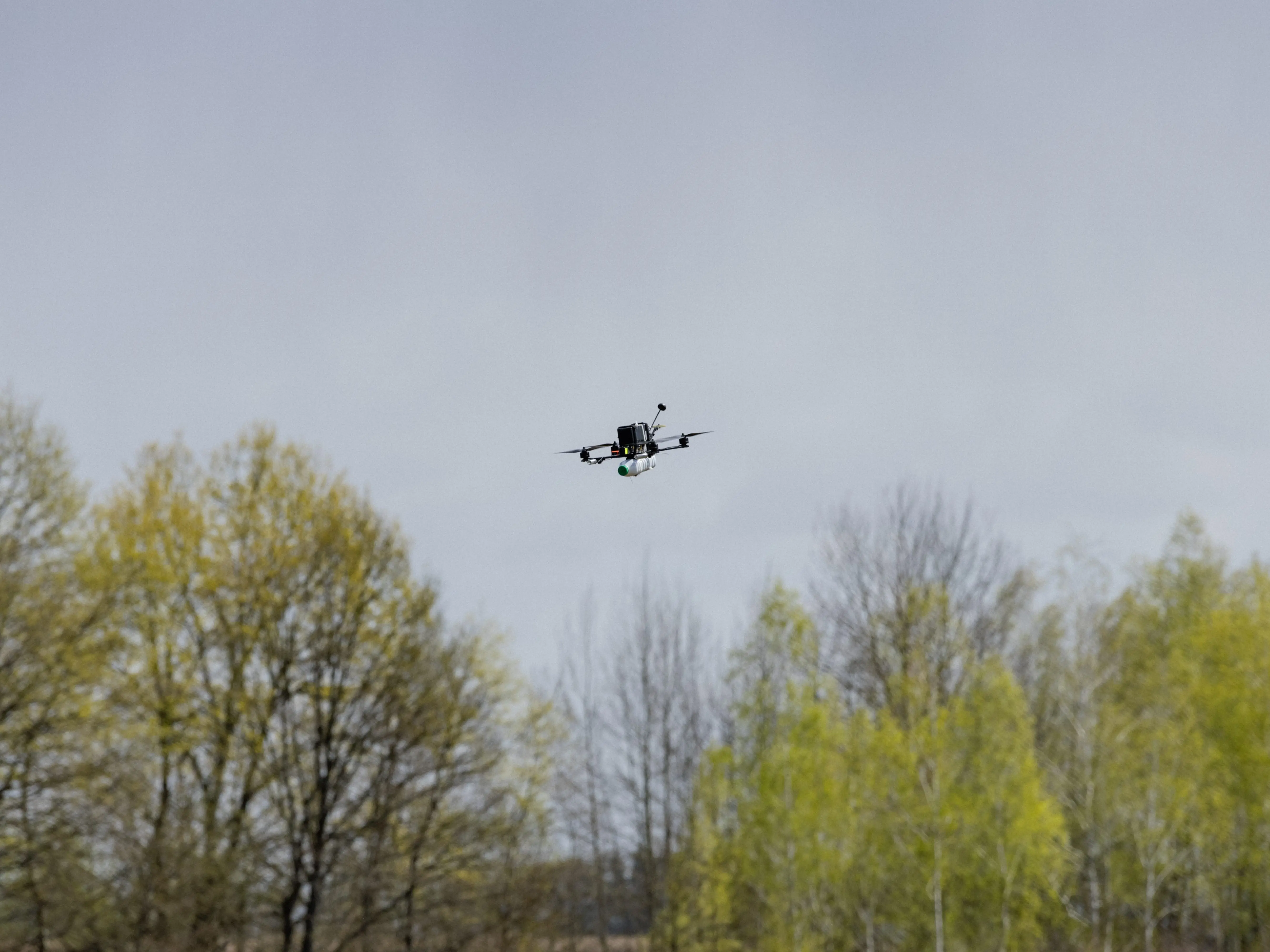 A drone flies during a test event in Ukraine hosted by Brave1.