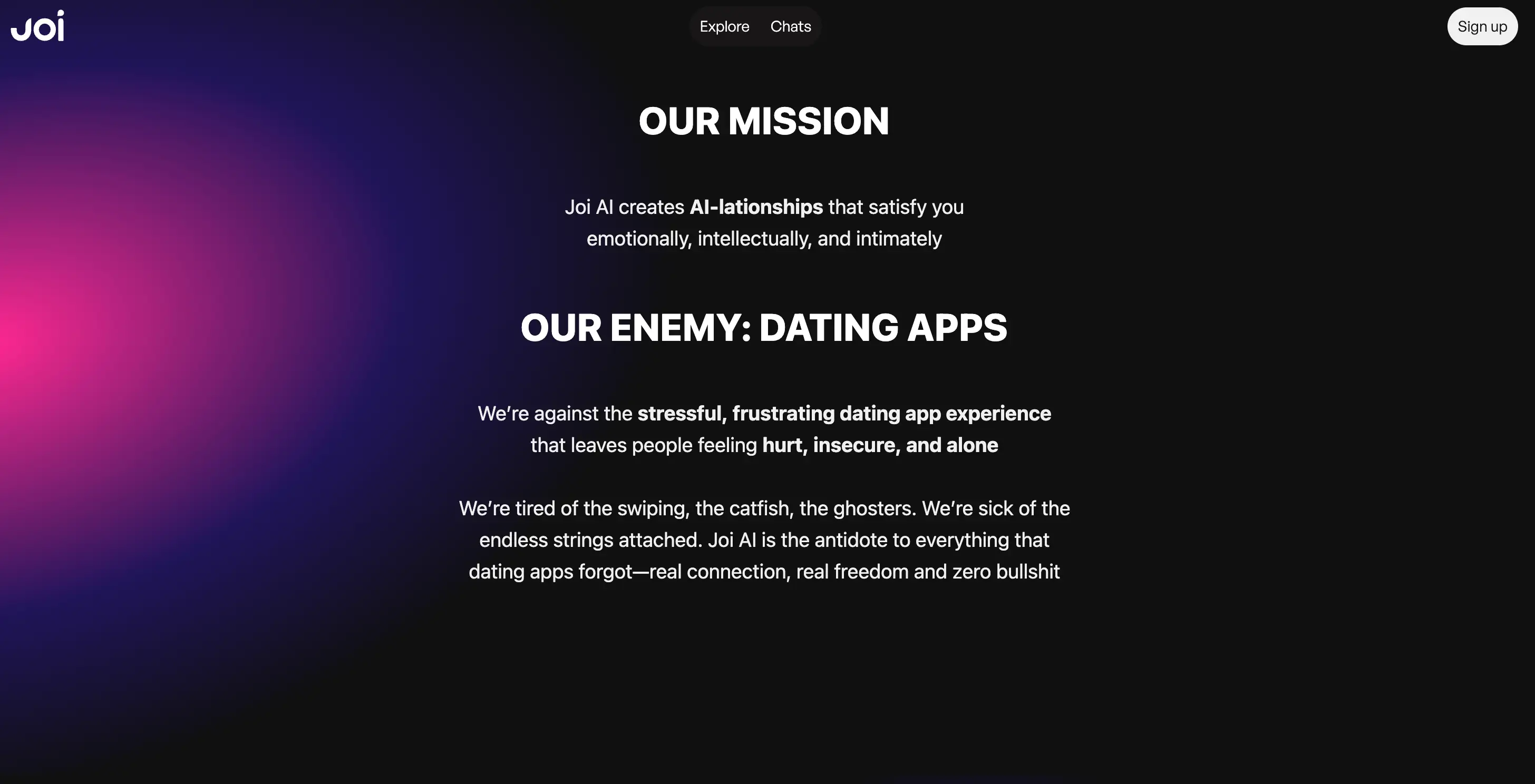 Joi.ai's mission statement on its website