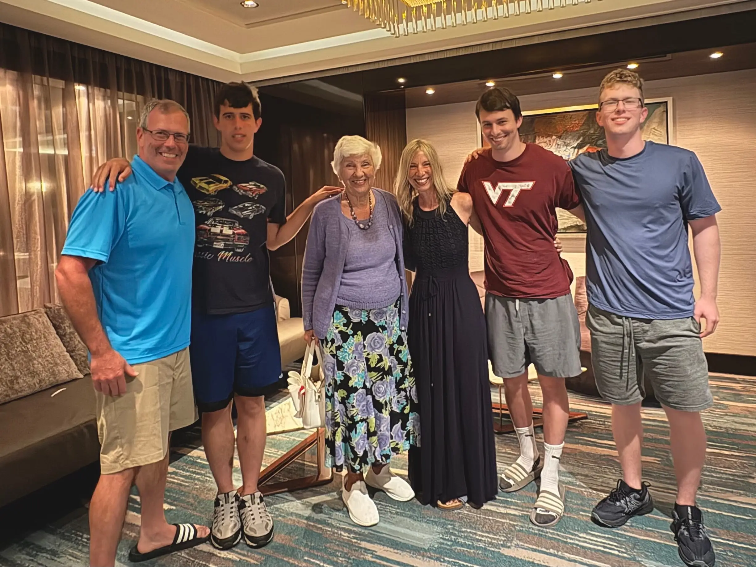 The author with her husband, three sons, and mother.