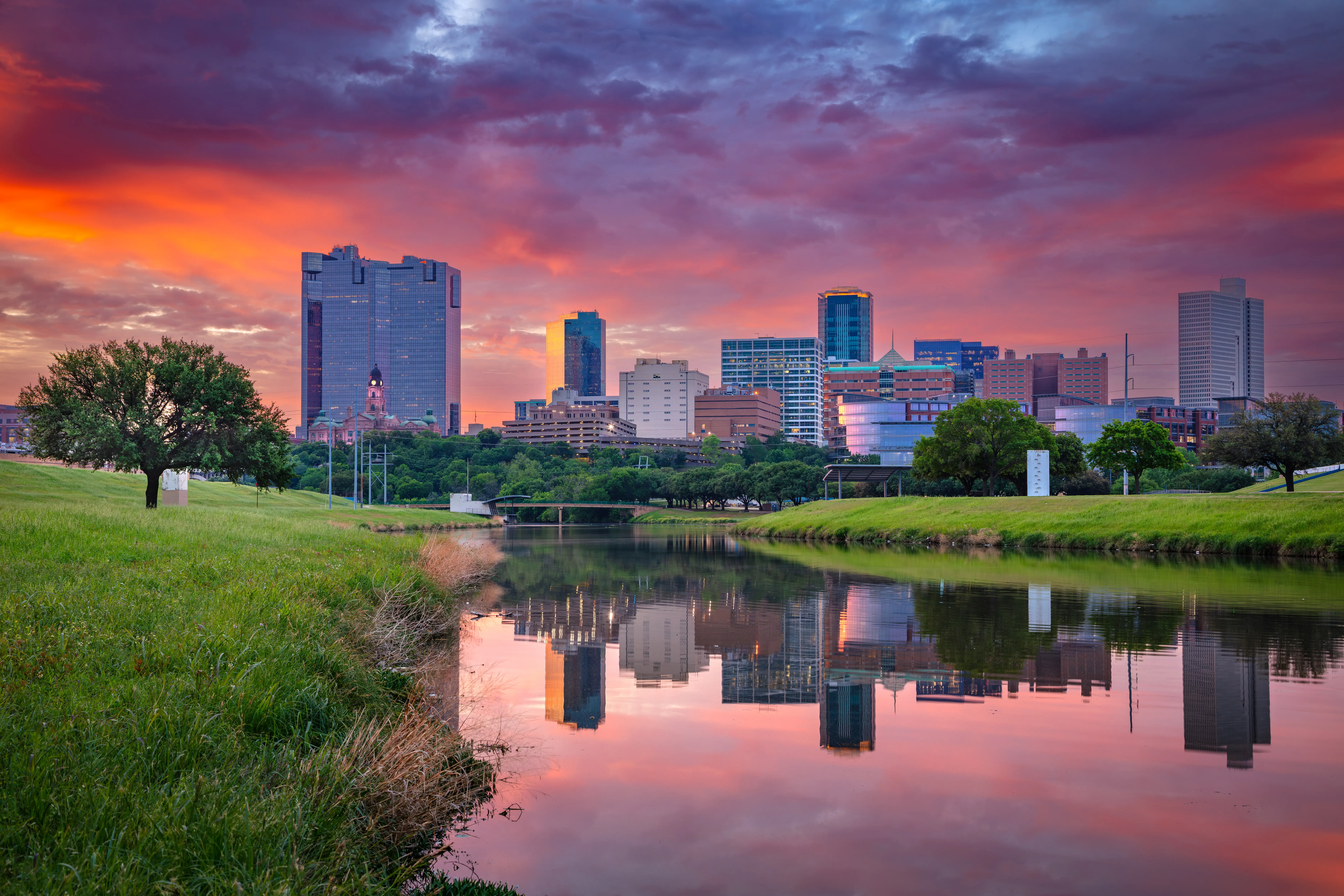 Downtown Fort Worth, Texas, at sunrise.