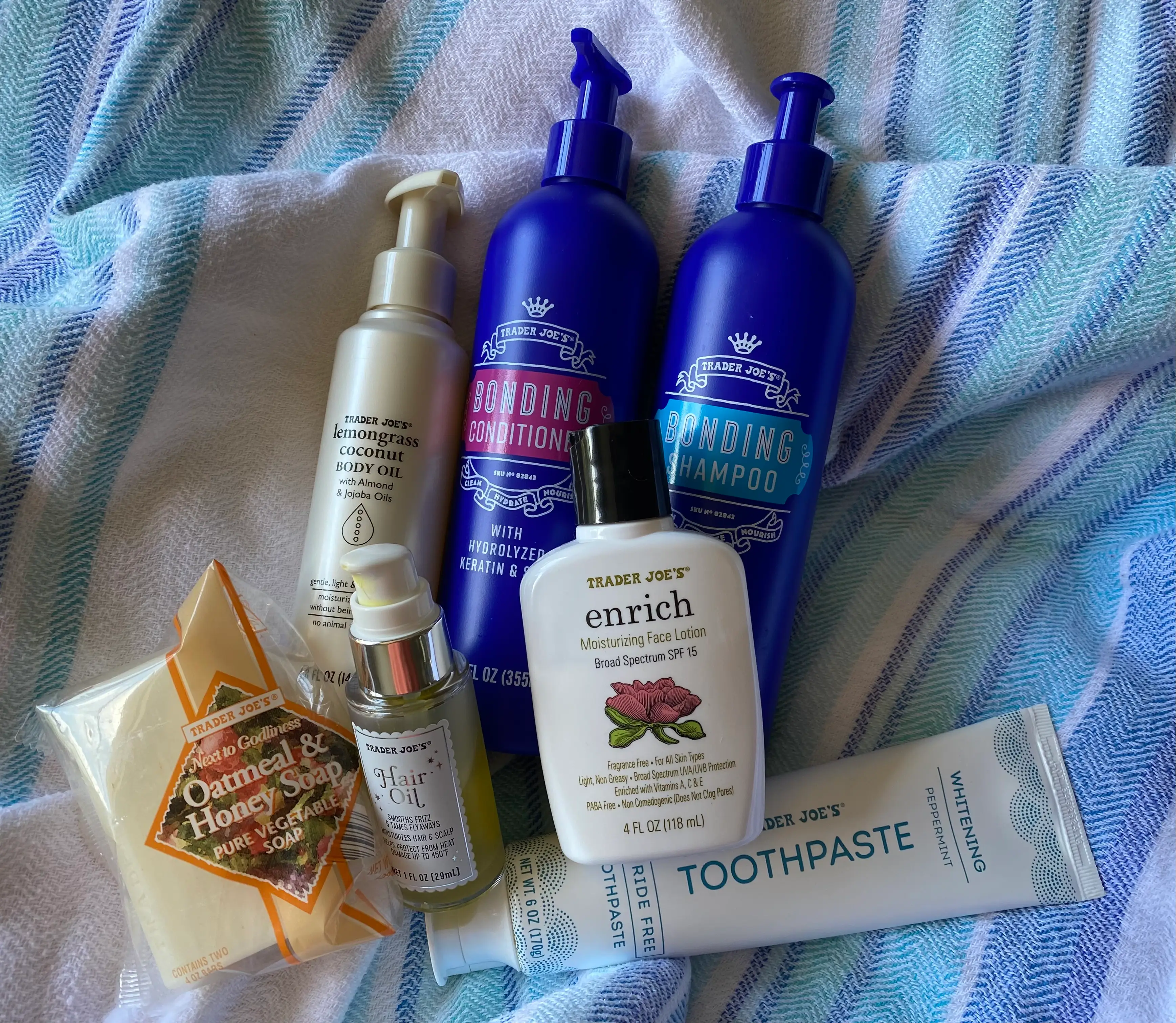 Pile of Trader Joe's beauty products