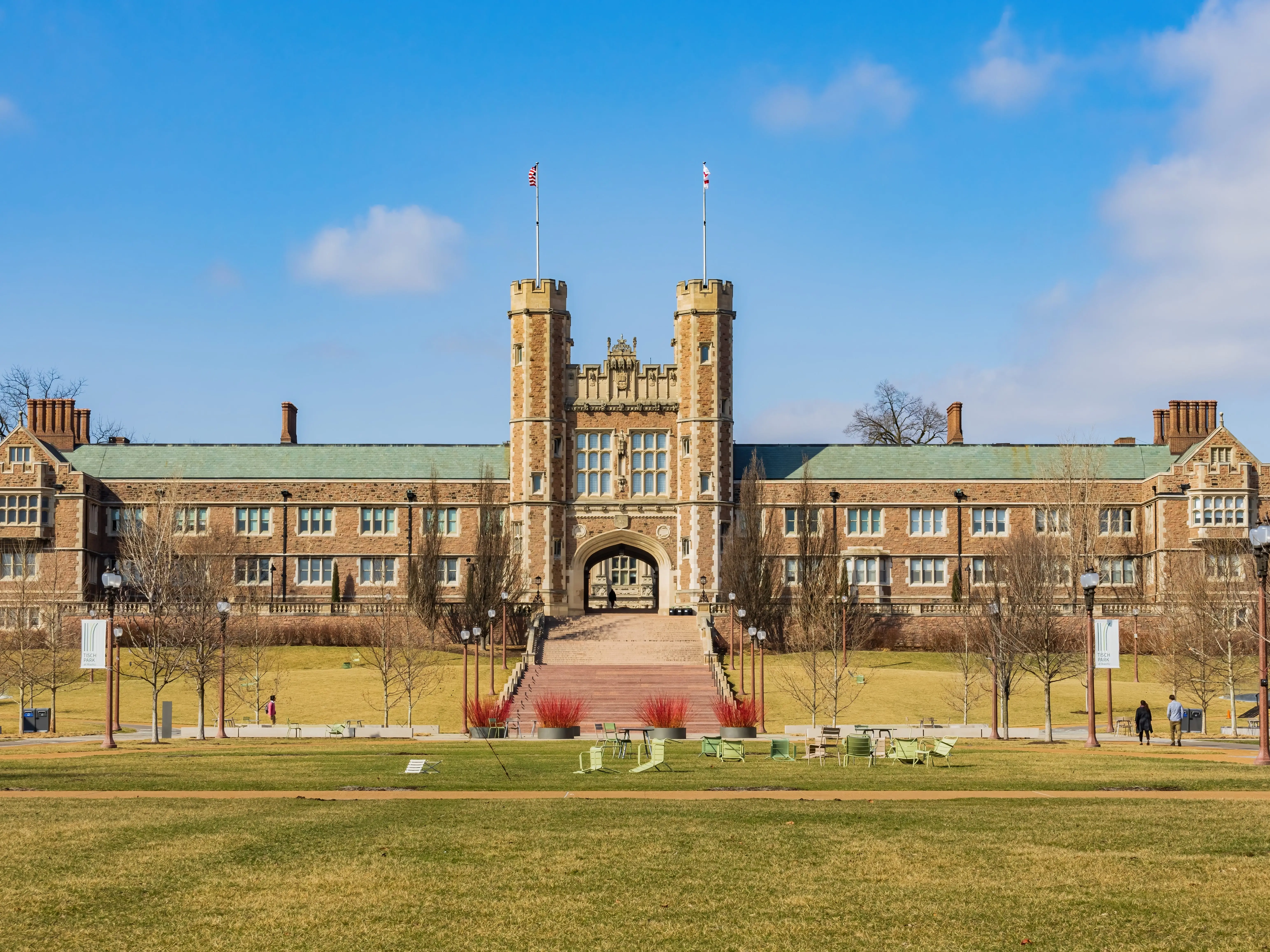 Sunny view of the Brookings Hall of Washington University in St. Louis at Missouri