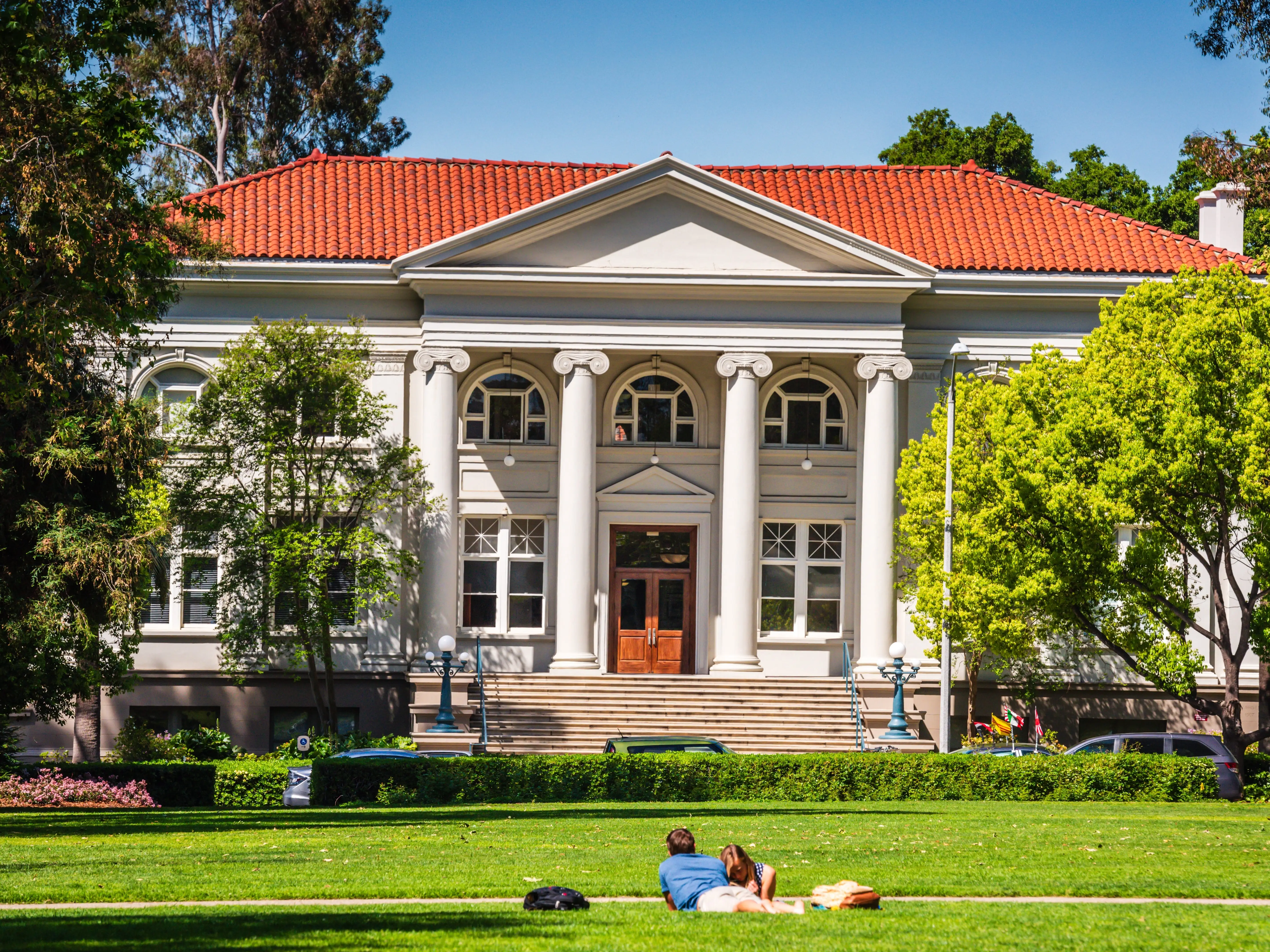 Claremont, California USA - March 30, 2017: The historic Carnegie Library at Pomona College houses Social Science offices and classrooms.