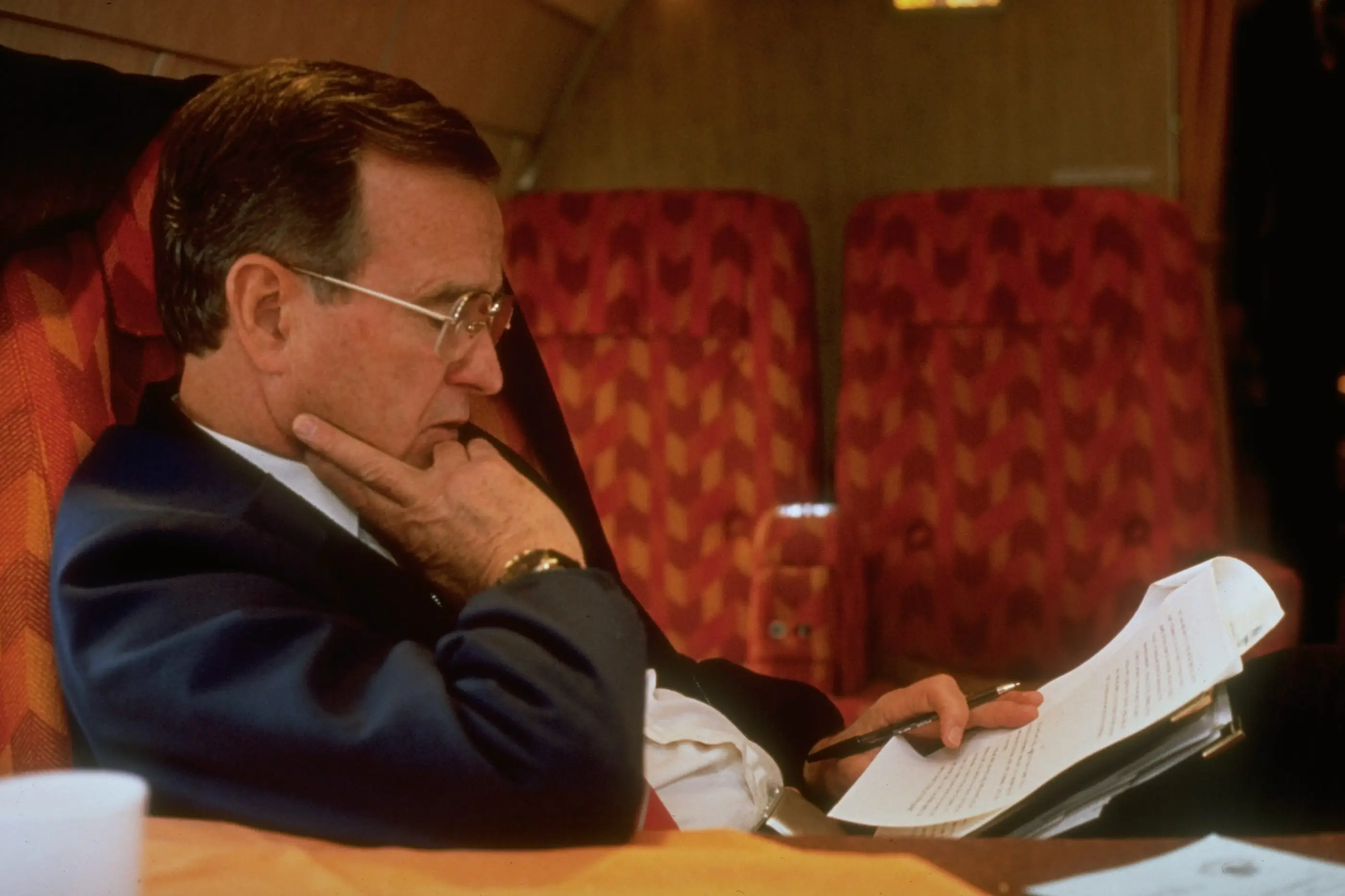 Vice President George Bush on board Air Force Two.
