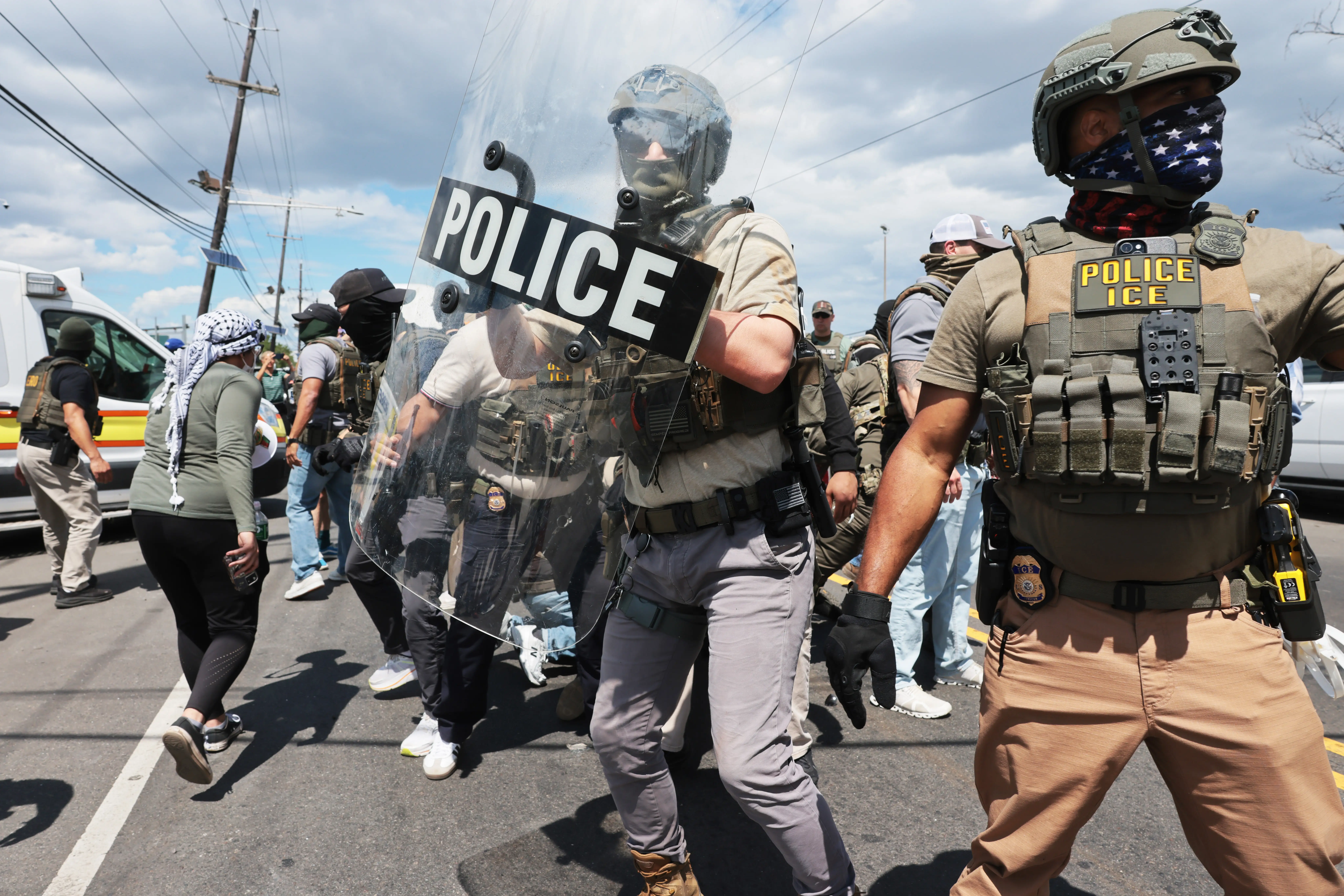 ICE agents clashed with protesters outside the federal immigration center at Delaney Hall in Newark, New Jersey.