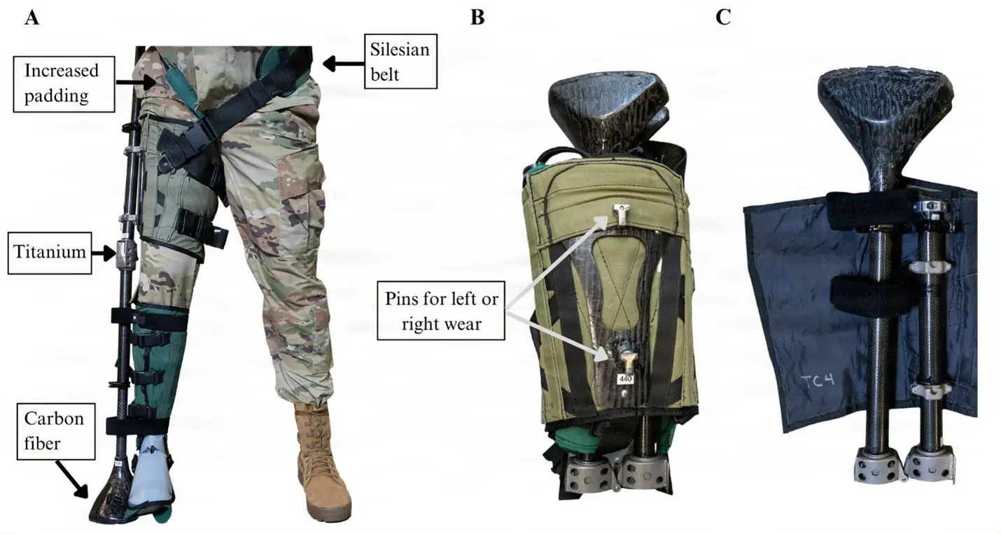 A diagram showing the exoskeleton on a human body.