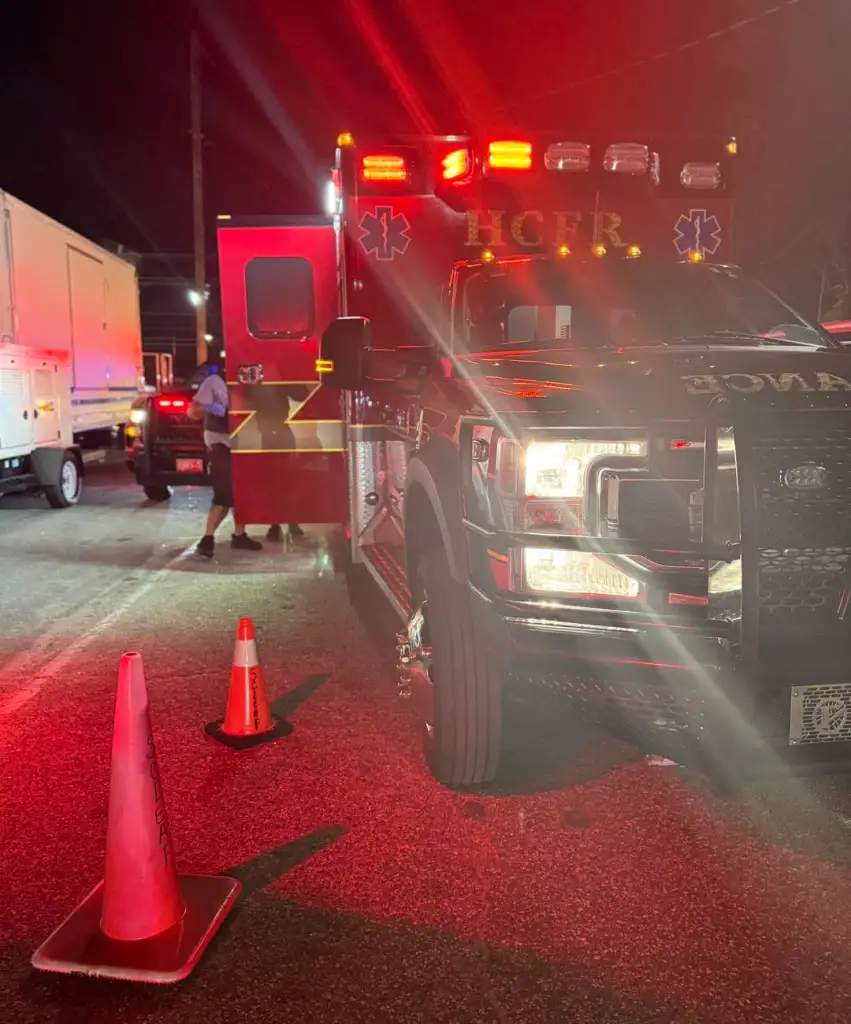 A Horry County Fire Rescue Ambulance arrives at the scene of a reported stampede in Atlantic Beach, South Carolina, on May 24, 2026.