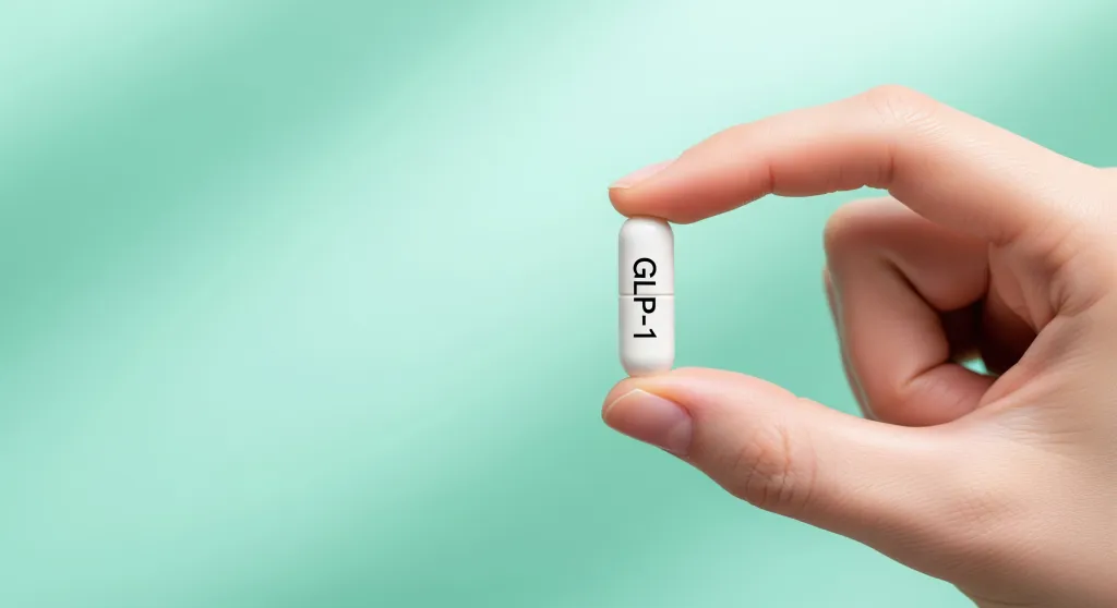 Hand holding a white capsule with