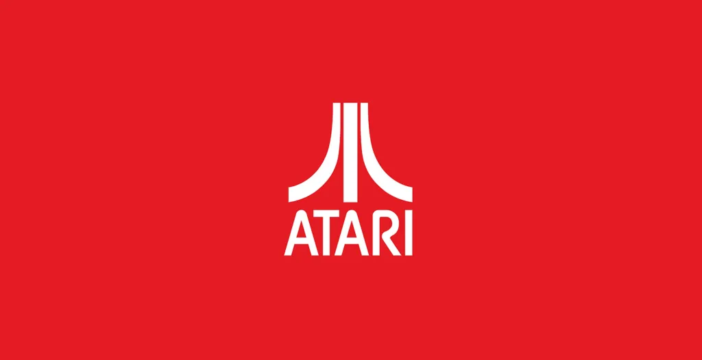 The Atari logo, centered in the middle of a red background