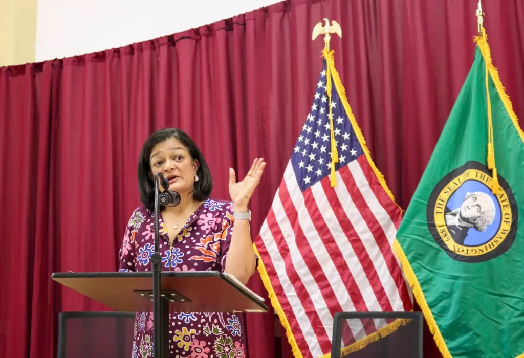 Rep. Pramila Jayapal speaks at an event on the 