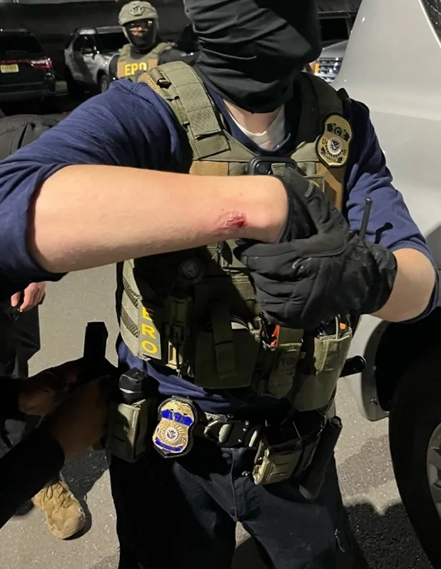 Brendan John Geier, 26, was charged Friday for allegedly “kicking and biting” ICE officers outside the Newark detention center, leaving “horrific wounds.