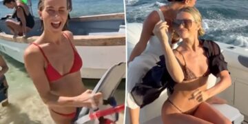 Julianne Hough rocks leopard-print and snakeskin bikinis during tropical getaway in Fiji