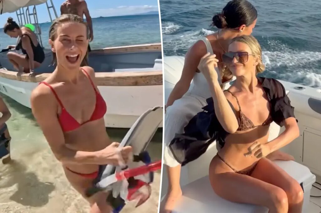 Julianne Hough rocks leopard-print and snakeskin bikinis during tropical getaway in Fiji