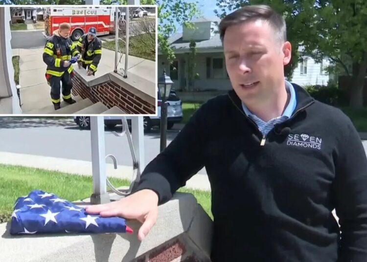 Indiana firefighter duo return lost American flag to stranger’s home: ‘It doesn’t hurt to help a neighbor’