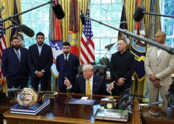 Trump hosts UFC fighters in Oval Office, touts Iran progress