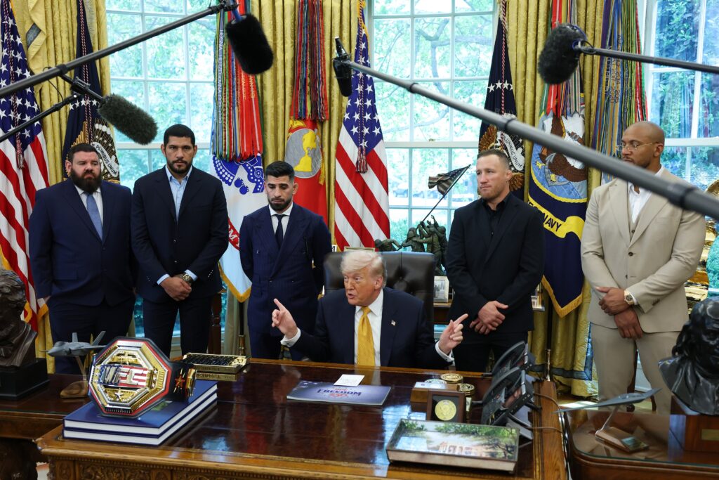 Trump hosts UFC fighters in Oval Office, touts Iran progress