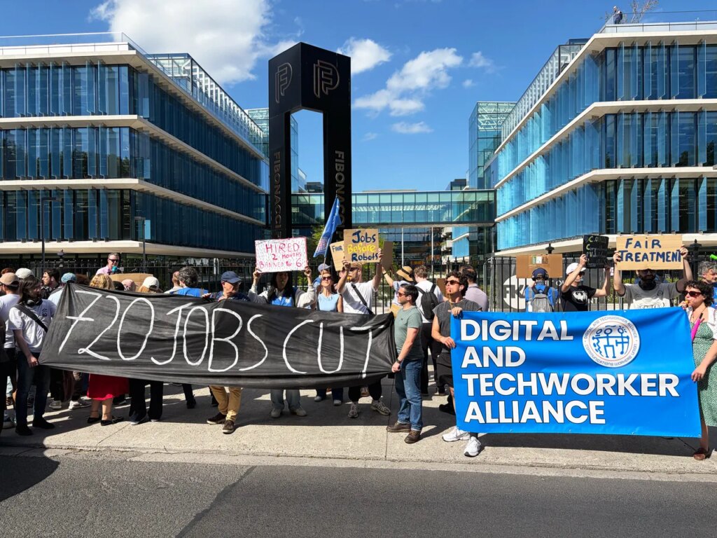 ‘We’re Just Getting the Crumbs Here’: Striking Contractors Protest Layoffs at Meta’s European Headquarters