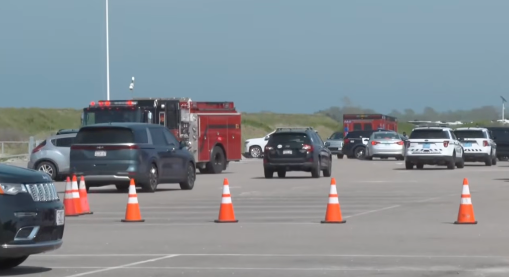 Police and firefighters respond to Second Beach in Middletown, Rhode Island, after the teen takeover on May 19, 2026.
