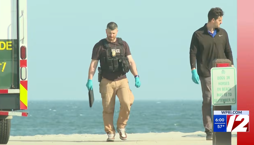 Police search the Narragansett Town Beach after a stabbing on May 19, 2026.