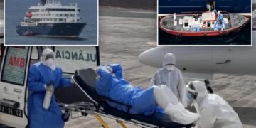 Unnerving gurney photo shows suspected hantavirus patient evacuated from doomed cruise ship