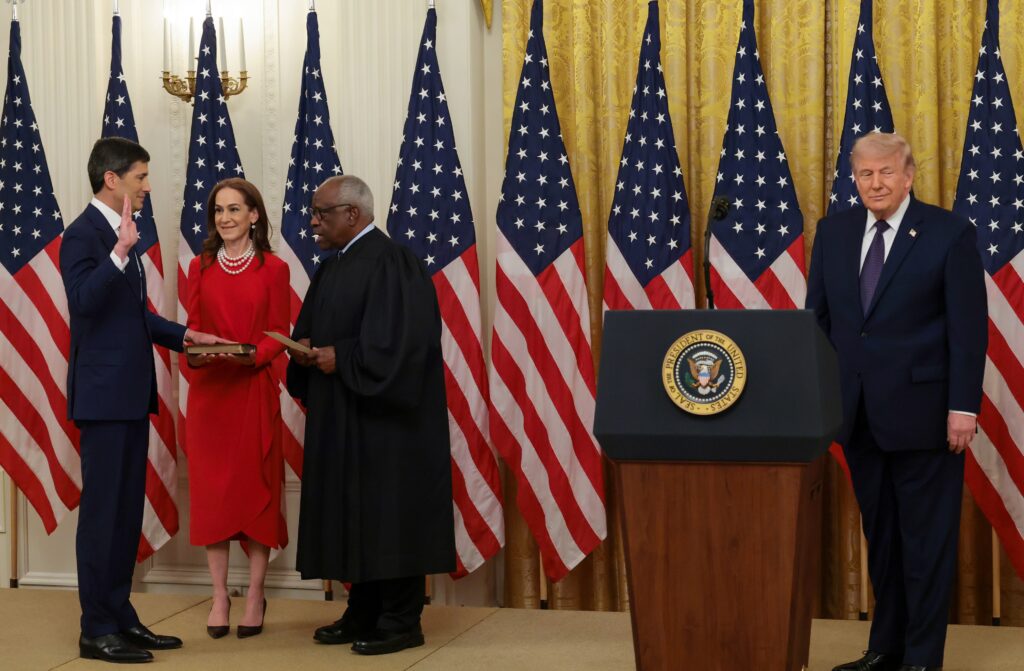 Fed chief sworn in at the White House, facing surging inflation
