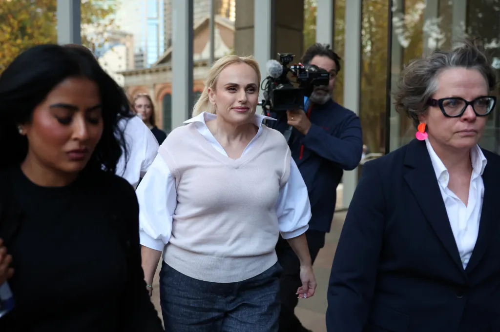 Rebel Wilson leaves court after giving evidence in a defamation case.