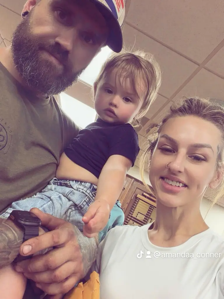 Amanda Conner, wife of Teen Mom's Ryan Edwards, with their child and a bearded man.