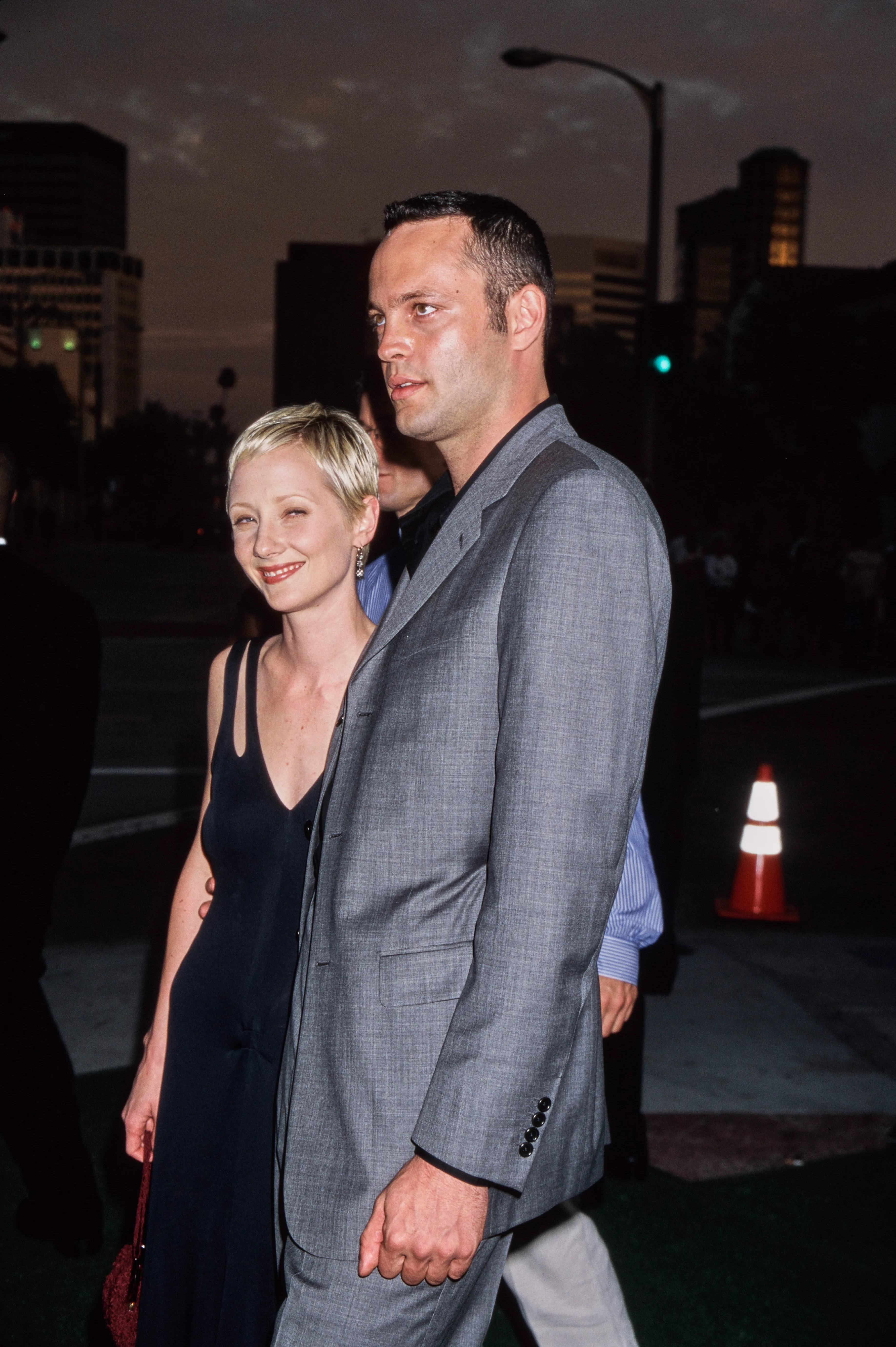 Heche and Vince Vaughn attend the premiere of 'Return to Paradise' at the Mann Village Theater in Westwood, California, 10th August 1998. (Photo by Vinnie Zuffante/Getty Images)