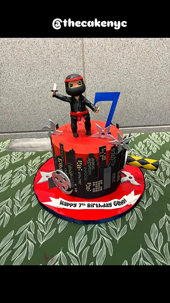 Ninja-themed birthday cake for a 7-year-old.