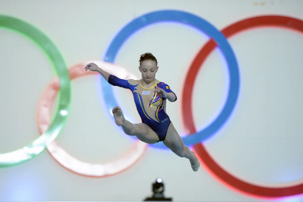 Ana Barbosu of Romania performing on the balance beam.