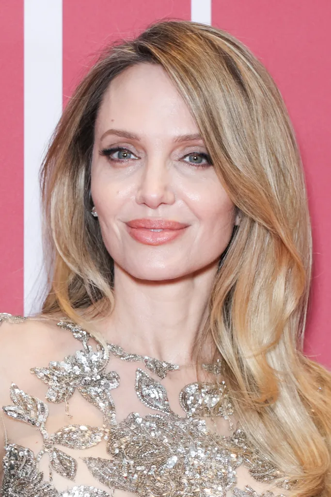 Angelina Jolie in a sequined gown.