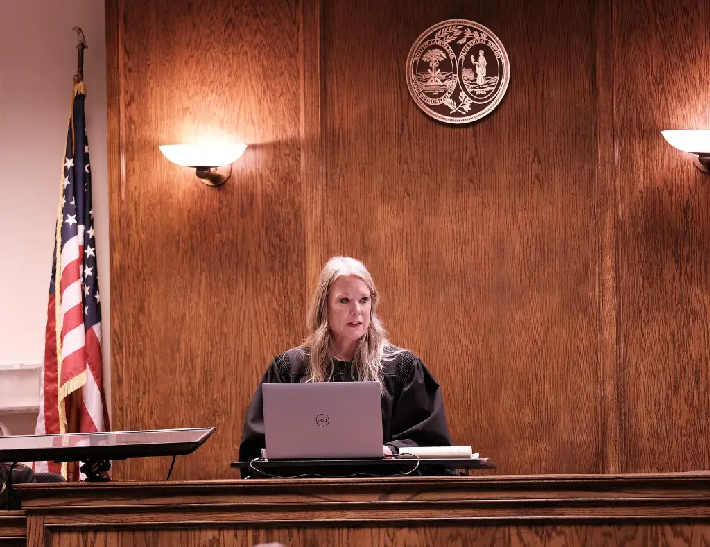 Judge Grace Knie during a court hearing in Spartanburg County, South Carolina on April 28, 2022.