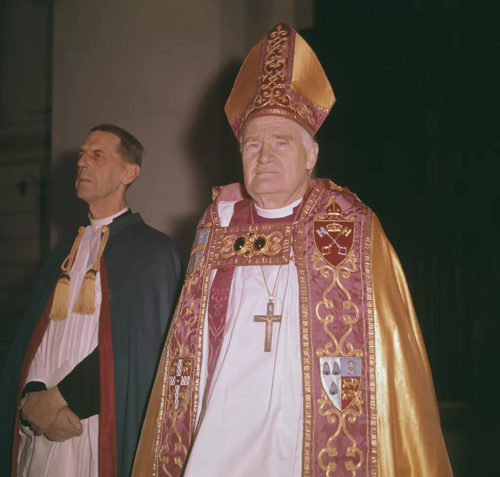 Archbishop of Canterbury Michael Ramsey in ceremonial attire.