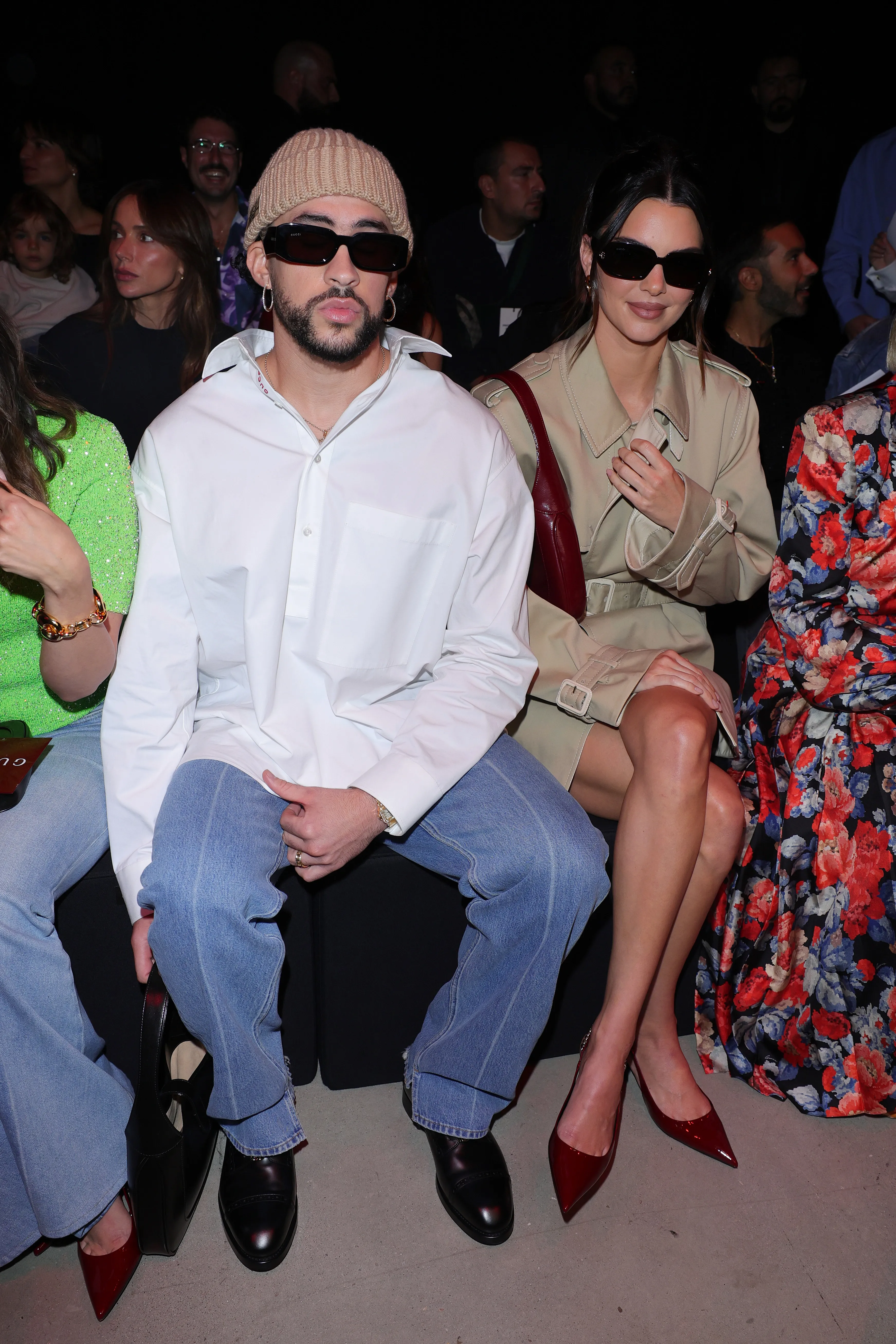 Bad Bunny and Kendall Jenner seen at Gucci Ancora during Milan Fashion Week.