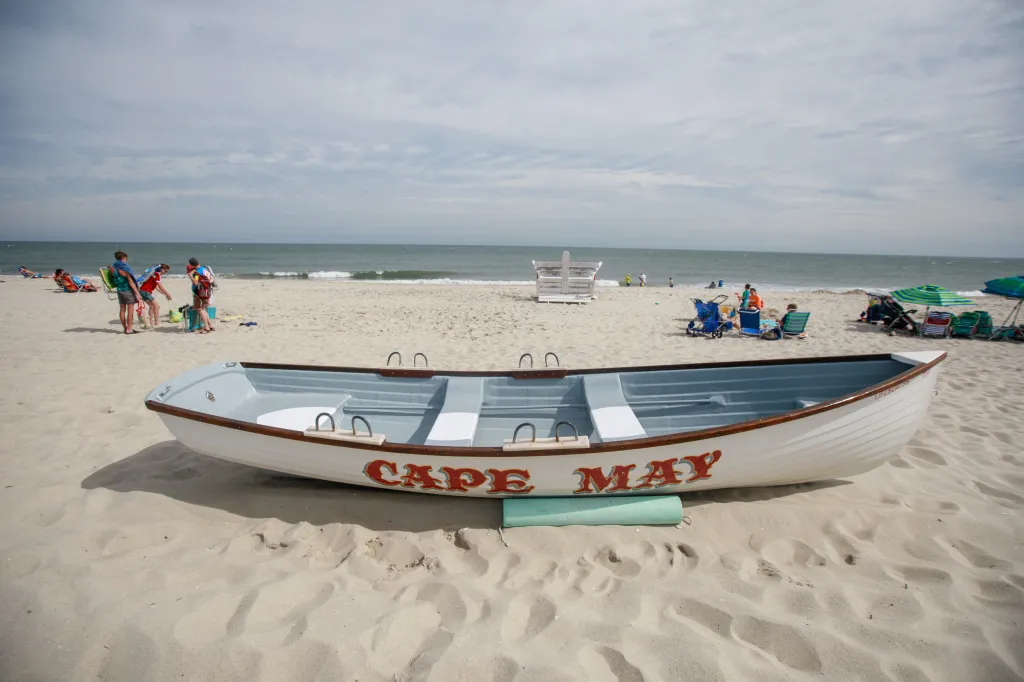 A white rowboat with 