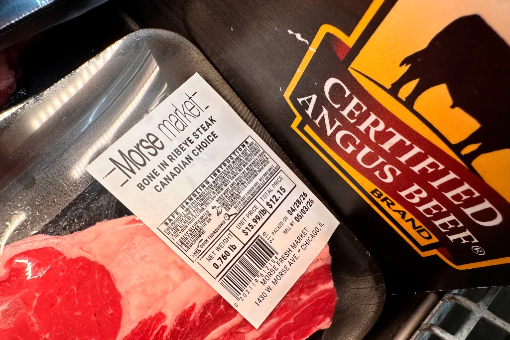 Packaged beef ribeye steak with a