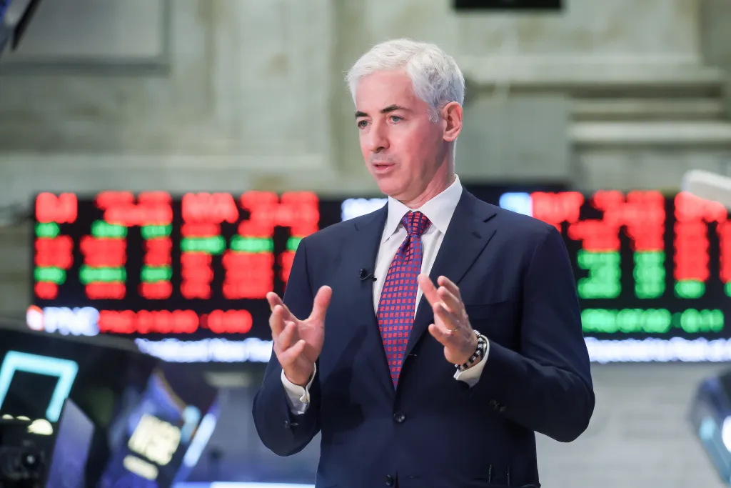 Bill Ackman speaking at the New York Stock Exchange.