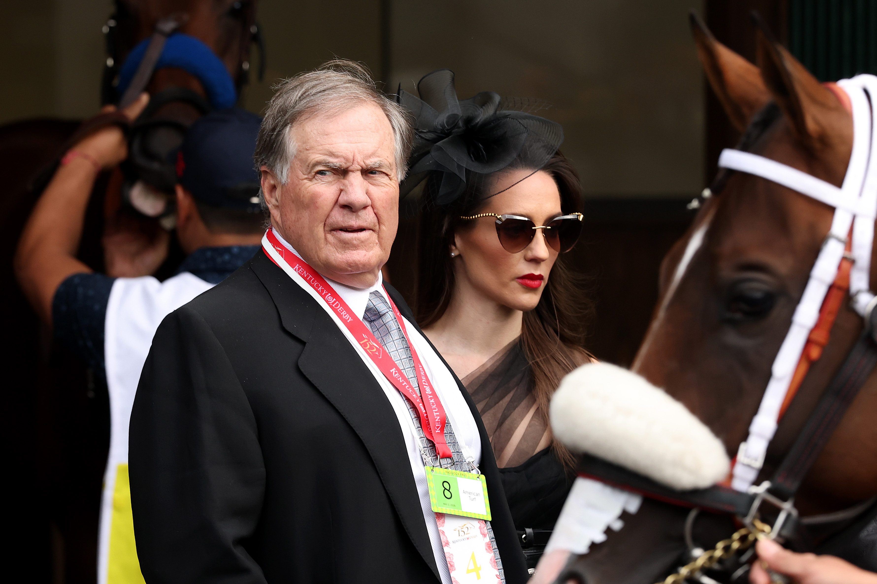 Bill Belichick and Jordon Hudson in the paddock at the 152nd Kentucky Derby.