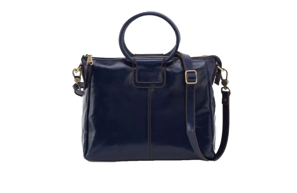 A blue Sheila Medium leather handbag with a handle.