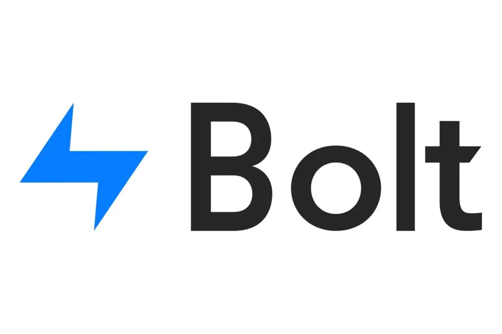 Fintech Bolt Logo, a blue lightning bolt next to the word