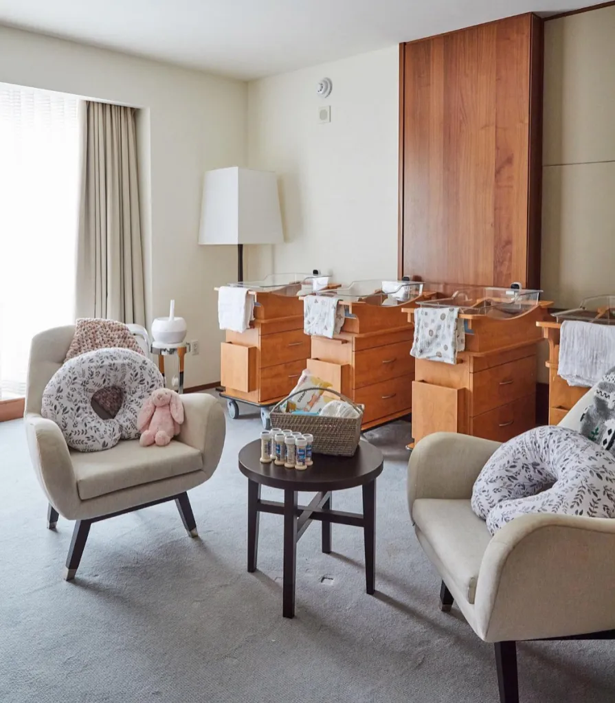 A room at the Boram Postnatal Retreat with bassinets, chairs, and baby supplies.