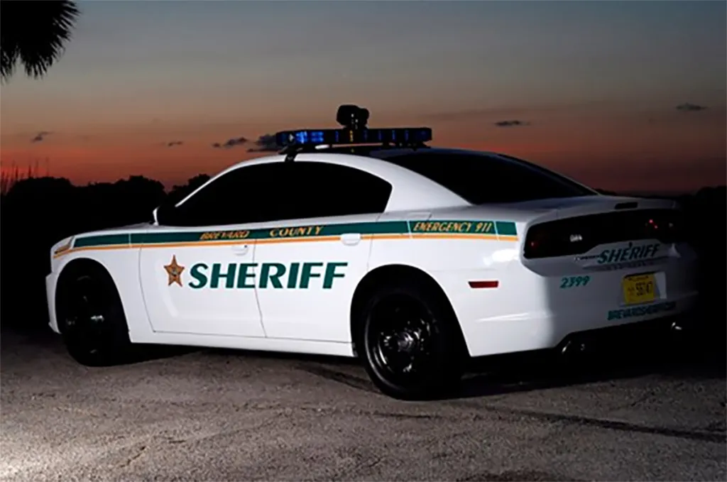 Brevard Sheriff patrol car at sunset.