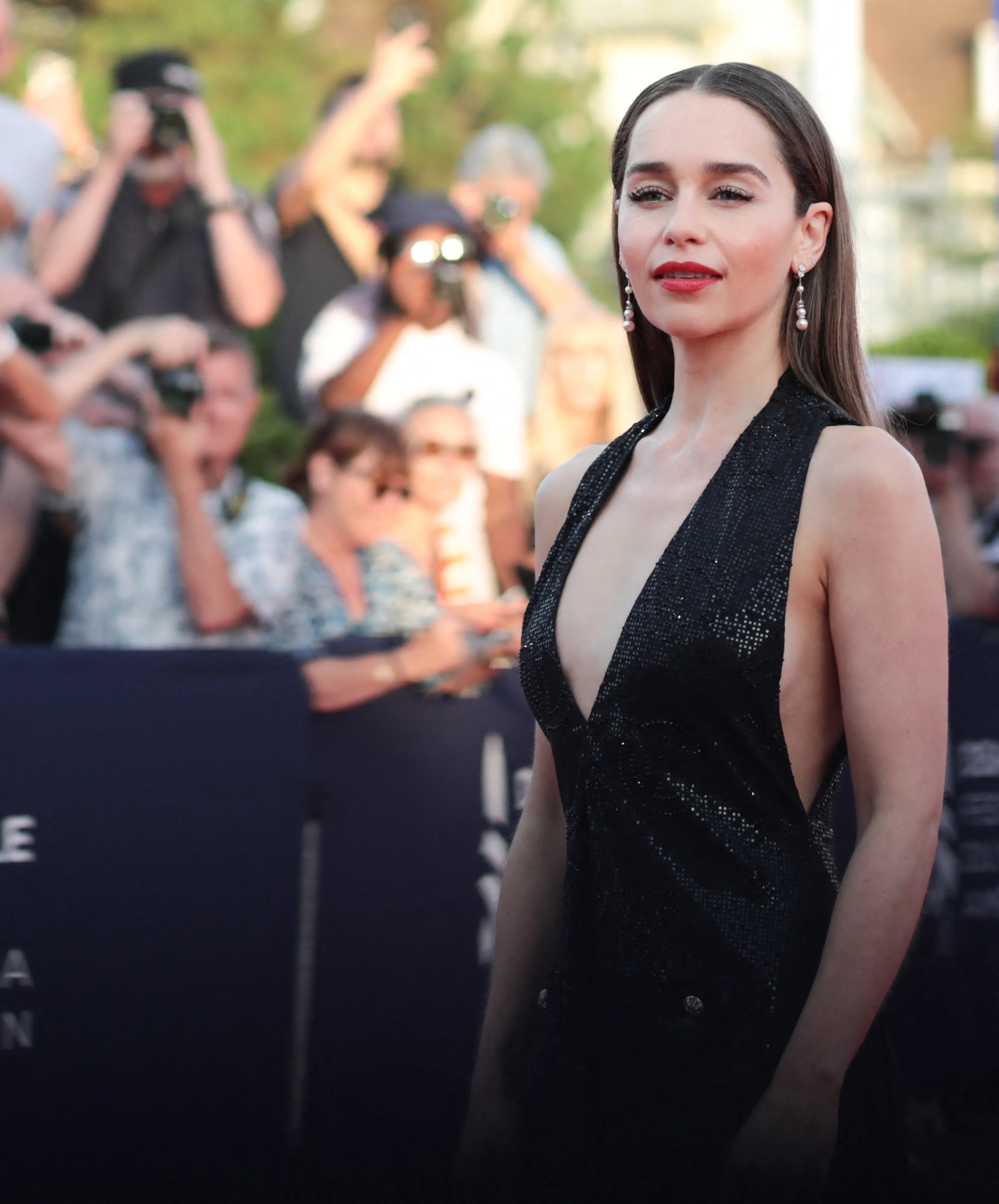 British actress Emilia Clarke on the red carpet at the American Film Festival.