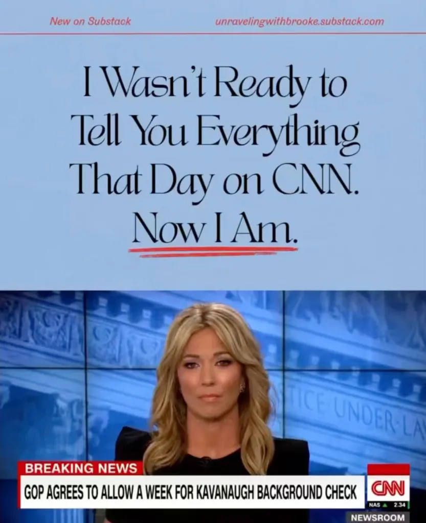 Brooke Baldwin promoted her Substack essay detailing the alleged assault and years of questioning what happened to her.