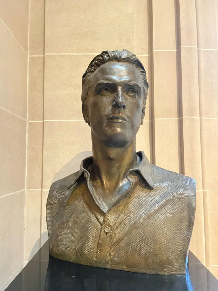 Bronze bust of California Governor Gavin Newsom.
