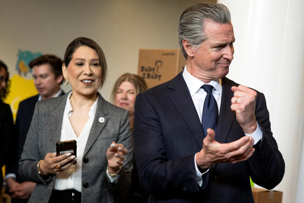California Governor Gavin Newsom gestures during a press conference in San Francisco.