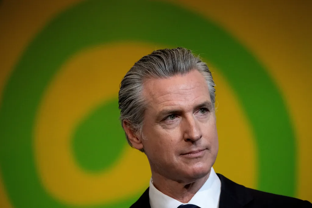 California Governor Gavin Newsom at a press conference.